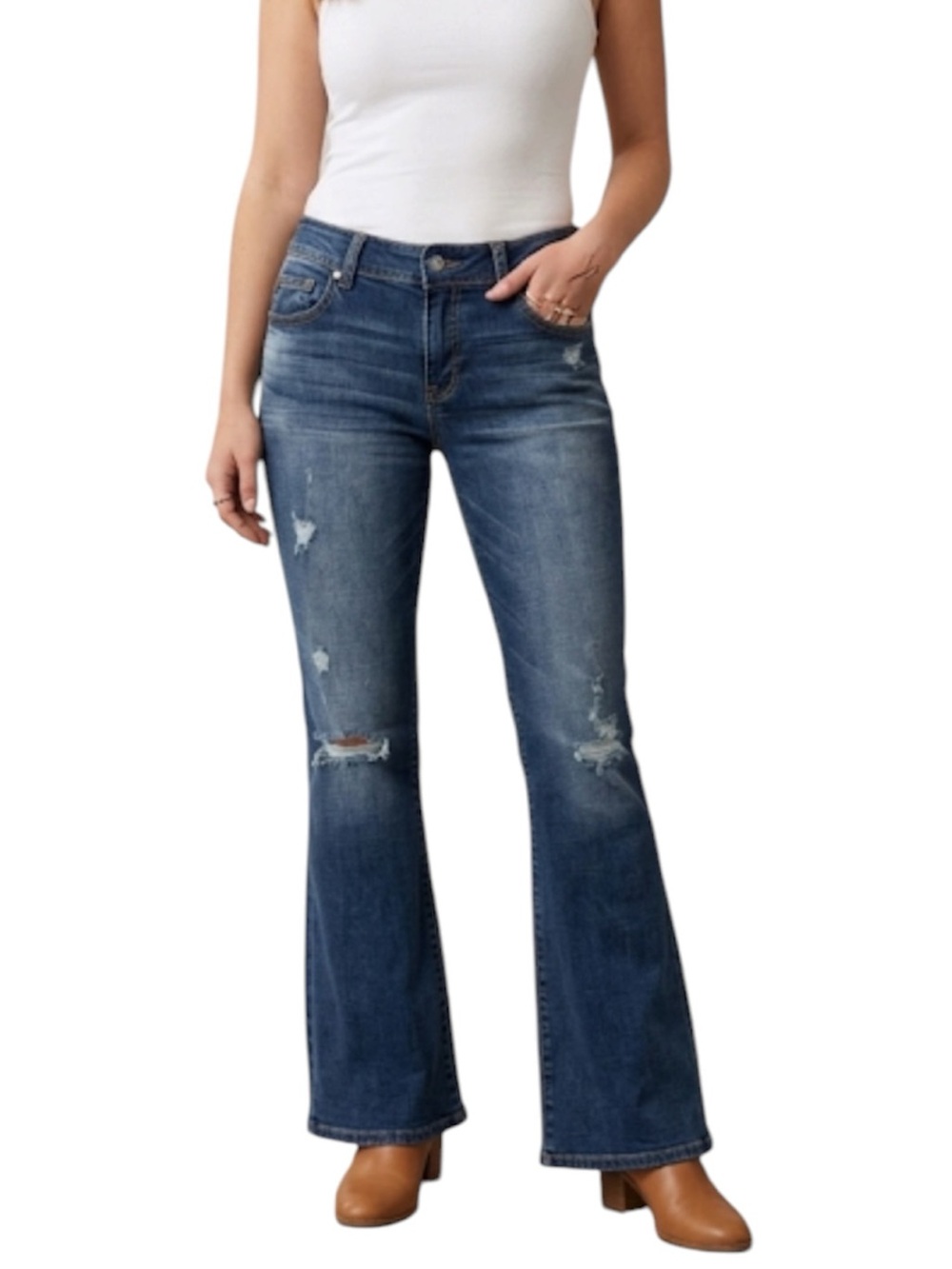 AE American Eagle Distressed Kickboot Jeans Mid-Rise Bootcut Size 14 Waist 34
CC